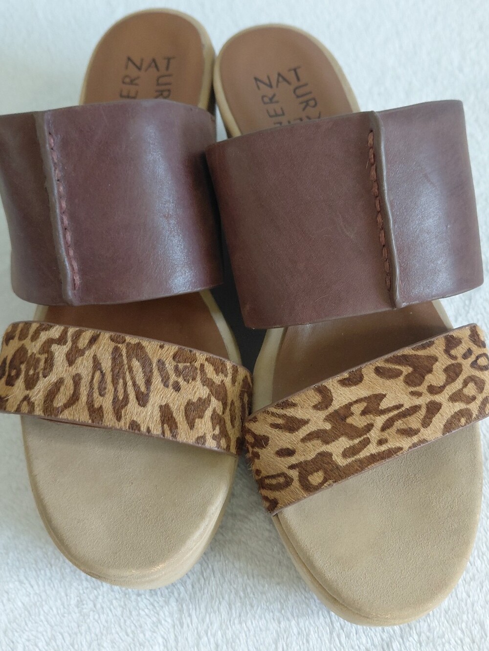 Naturalizer Urbana Wedge LeatherSandal Chocolate Cheetah Women's Size 8.5 Medium